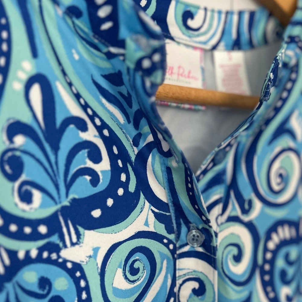 Stella Parker UPF 30 Sun Protection Paisley Drawstring Mini Dress S Blue Resort - Picture 7 of 9